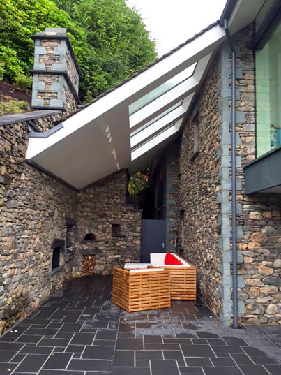 House at Grasmere external seating area with fires